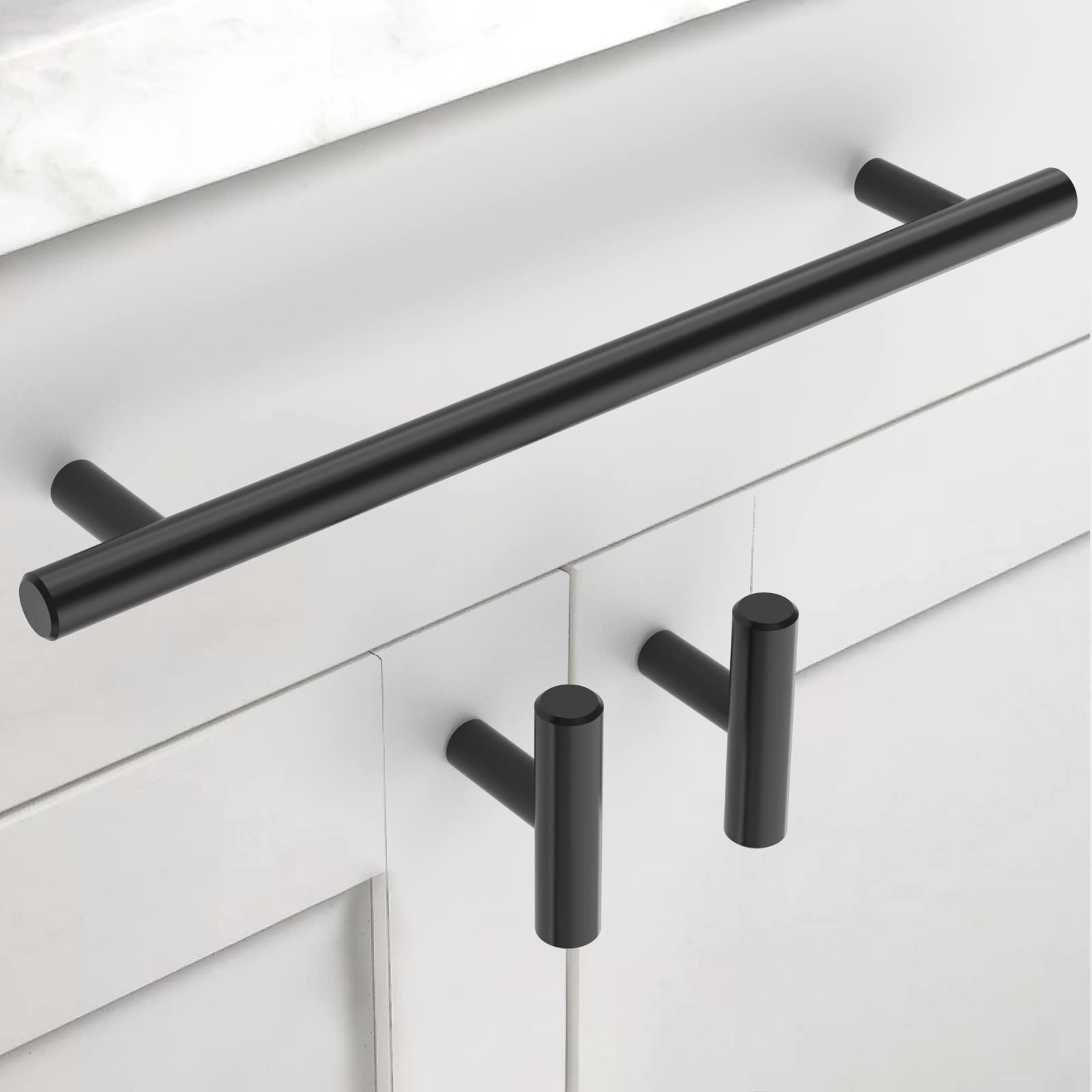 Amerdeco 10 Piezas Tiradores de Cocina 224mm Negro Para Armarios y Cajones - Manillas de Acero Inoxidable Para Muebles y Puertas