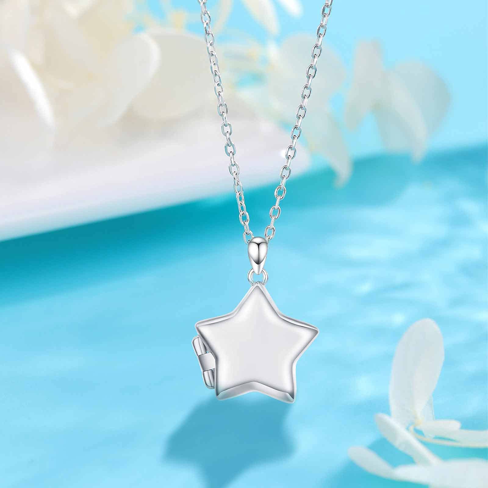 OHAYOO Medallón para abrir imágenes de plata de ley 925, cadena de estrella para niñas con imagen de estrella, colgante con foto amuleto para abrir estrellas, joyas regalos para mujeres, niñas y niños