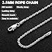 S925 Sterling Silver Rope Chain Bracelets for Men&Woman 2.5mm Solid Stacking Mens Bracelet Trendy Hip-hop Fashion Gift for Boyfriend/Girlfriend Jewelry,Waterproof/Hypoallergenic/Non Tarnish/Durable