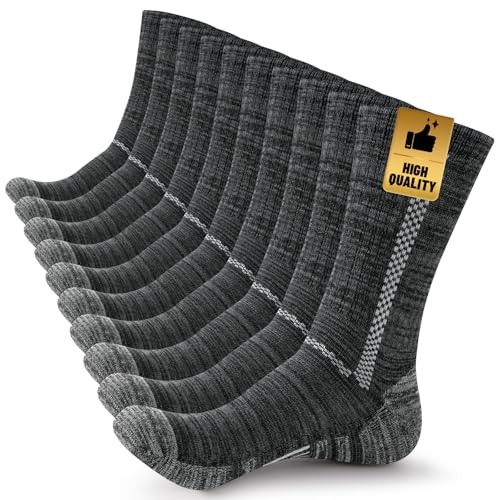 Heatuff Mens Cushion Crew Socks Athletic Work Moisture Wicking Boot