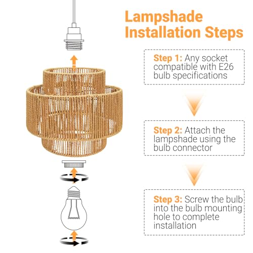Image of Hanging Light Lamp Shades Boho Rattan Lamp Shades, Woven LampShades for Floor Lamps Rattan Pendant Lights Boho Lamp Ceiling Light, Plug in Pendant Light Fixtures Hanging Lamp 1.54lb