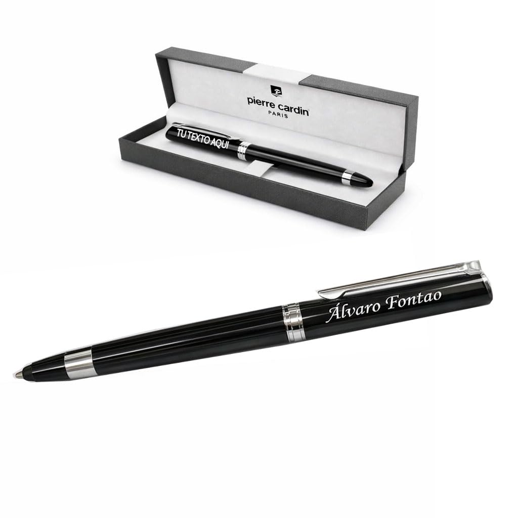 Bolígrafo personalizado pierre cardin grabado con nombre y fecha - Bolígrafo grabado con touch color negro