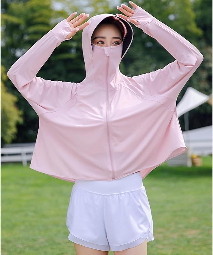 Image of SPF 50+ Long Sleeve UV Sun Protection Clothing Jacket Hiking Sun Shirt Zip Up Hoodie with Pockets For Summer