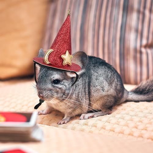 HEALEEP Adorable Red Plush Pet Hat for Chinchillas and Guinea Pigs, Lightweight and Adjustable Design, for Halloween and Easter Costume Accessories — view 3