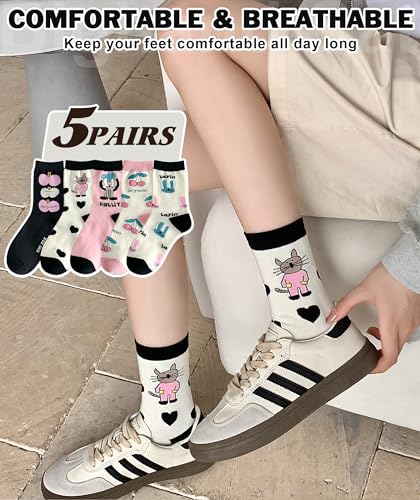 Image of IIG Women's Fashion Cute Cotton Socks Novelty Funny Above Ankle Crew Socks Holiday Gifts for Women 4 /5 Pairs