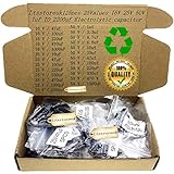 Condensadores electrolíticos de aluminio de 25 valores surtidos para satisfacer tus necesidades, cada valor empaquetado en bolsa pequeña con marca, fácil de organizar