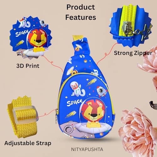 Image of Kids Small Cartoon Design Sling Crossbody Shoulder Bag for Boys & Girls, School Travel & Casual Backpack with Adjustable Strap for Children & Toddlers