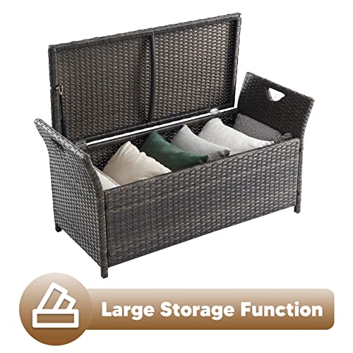 Tmee Patio Storage Bench,Outdoor Wicker Deck Box,Pe Rattan Patio Furniture With All-Weather Cushion #TOP3