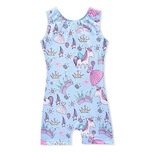 HOZIY Gymnastics Leotards for Girls Unicorn Aurora Rainbow Mermaid Dinosaur Cupcake Sparkle Biketard Toddlers Kids Children 4-5T Castle Unicorn