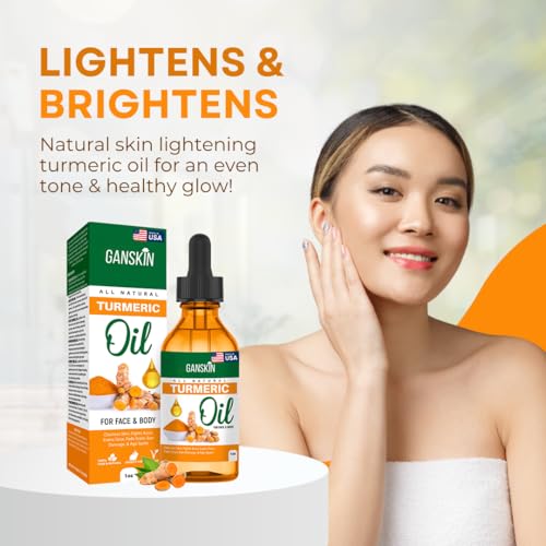 Ganskin Turmeric Oil – Dark Spot Facial Serum for Face & Body – Natural Skin Brightening Serum & Hyperpigmentation Treatment – Turmeric Glow Serum Cleanses, Fights Acne, Evens Tone, Scars – for All Skin Types
