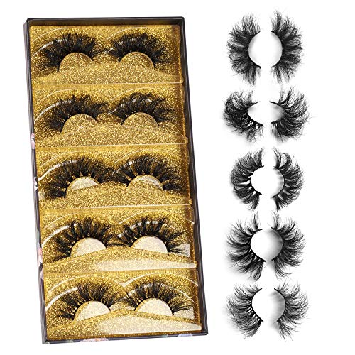 25mm Mink Lashes, 100% Real 3D Mink Eyelashes Long Dramatic Volume Mink False Eyelashes 5 Pairs