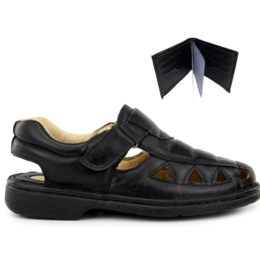 Sandália AntiStress Masculina Couro Palmilha Conforto Preto + Carteira