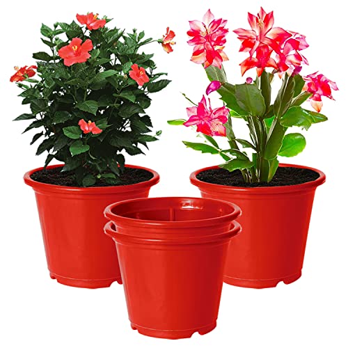 Image of Kuber Industries Durable Plastic Flower Pot|Gamla with Drain Holes for Indoor Home Decor & Outdoor Balcony,Garden,6 inchx5 inch,Pack of 4 (Red)