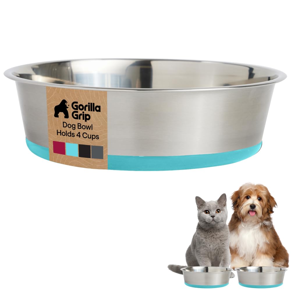 GORILLA GRIP Dog Bowl, Food Grade Stainless Steel Water Bowls, 4 Cup Green