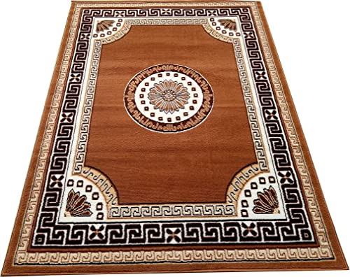 Image of Floral Design Acrylic Polyester Carpet for Living Room 8x11 Feet Color Gold and White(240x330Cm), Large Rectangle