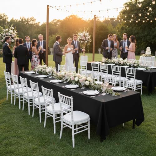 Image of sancua Black Tablecloths for 6 Foot Rectangle Tables, 10 Pack - Washable Polyester Fabric Rectangular Table Cloth, Reusable Table Covers for Wedding Party, Birthday, Banquet Reception, 54x108 Inch