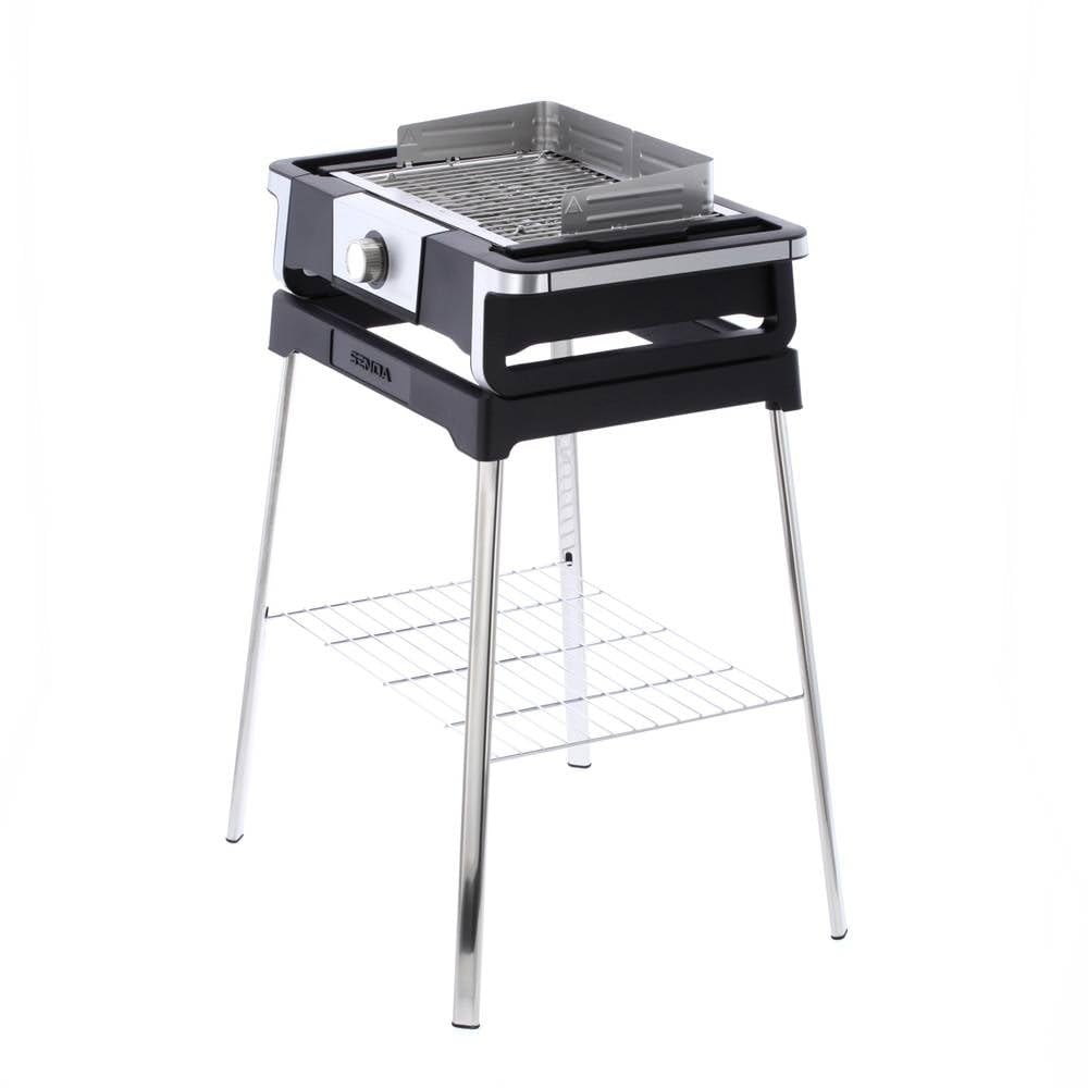 Severin grill elektryczny stojący, balkonowy, tarasowy, temperatura od 0°C do 500°C, dioda LED, duża moc 3000 W, przewód 2 m, stal niedzewna/czarny, SENOA BOOST S PG 8117