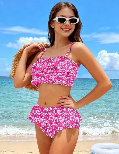 Image of NAPU Girls Swimsuit Color Block Tankini Swimsuit Quick Dry 2 Piece Bathing Suit for Girls 9-16 Years Teens Swimwear Summer