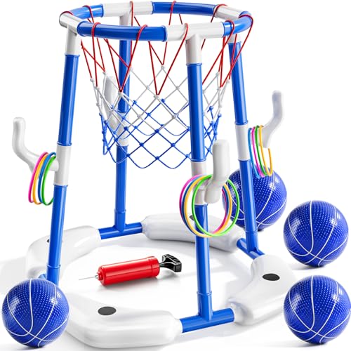 Pool Basketball Hoop 2-in-1 Floating Game with 4 Balls