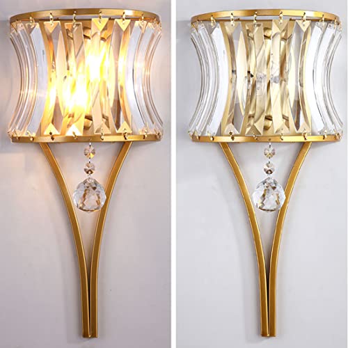 Image of Modern Crystal Wall Light Gold Crystal Wall Sconces Light Mid-Century Vanity Light Indoor Elegant Glass Wall Lighting Fixtures for Bedroom Living Room Hallway Entryway