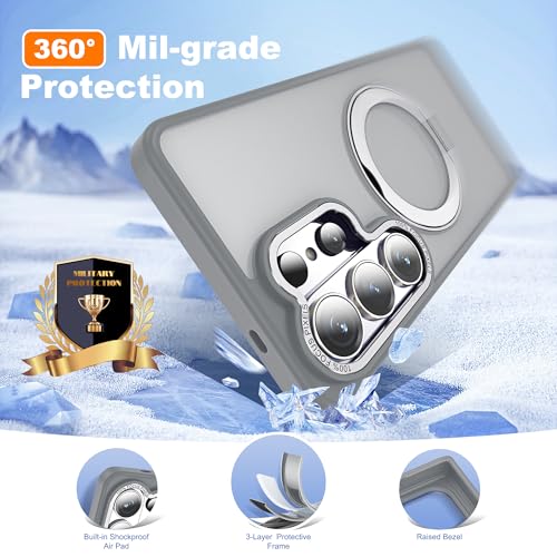 Image of for Samsung Galaxy S26 Ultra Case with 360Rotatable Magnetic Ring Stand Compatible with Mag-Safe Military Protection Matte Translucent Phone Case for Galaxy S26 Ultra 6.9 inch,Gray