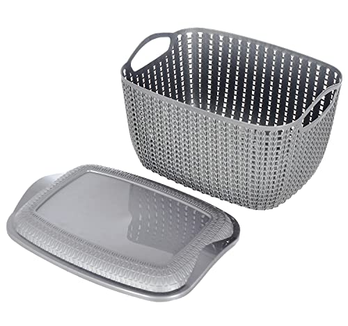 Image of Kuber Industries Multipurposes Small M 25 Plastic Basket, Organizer For Kitchen, Countertops, Cabinets, Bathroom With Lids- Pack of 2 (Grey) -46KM030