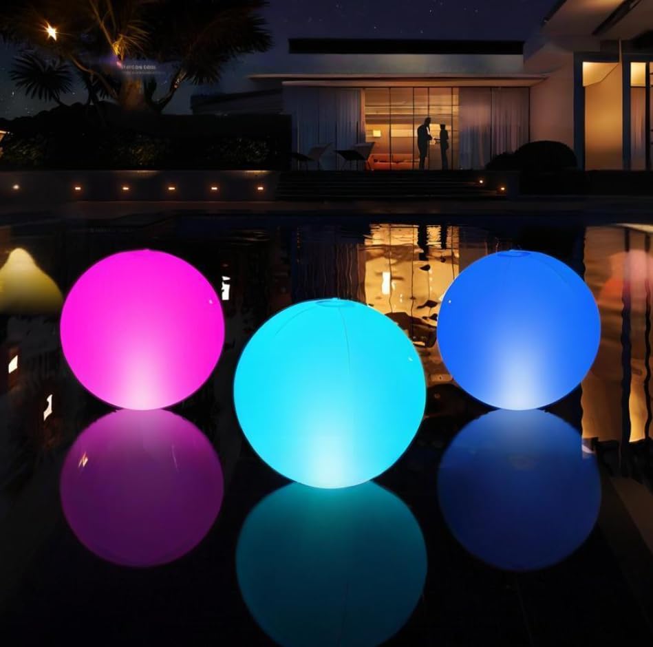 SEMANJLL 2PCS Solar Floating Pool Lights,14" Solar Powered Inflatable Glow Globe 16 Color Changing led Pool Light Ball Night Light Party Décor-image-11