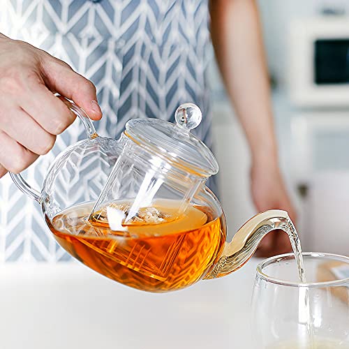 CnGlass Tetera de vidrio apta para estufa, tetera transparente con infusor extraíble de 40,6 oz/1200ml, hojas sueltas y… - Imagen 7