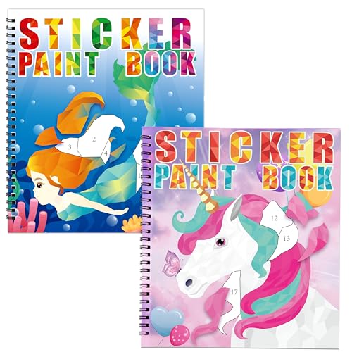 Image of 2PCS Sticker Books for Girls Kids Ages 4-8 Sea-Maid Horned Horse Themed