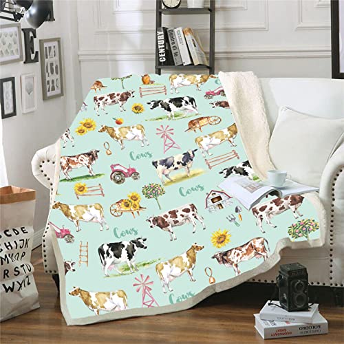 Cow Blanket, Cow Print Blanket, Cow Decor Bedding Throw Blanket, Spring Summer Sunflower Farmhouse Throw Blanket, Cow Gifts For Cow Lovers, Throw Blankets For Bed Sofa Travel Couch 50''X 60'' #TOP8