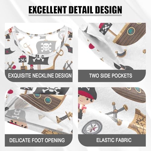 CHIFIGNO Pirate Ships White Summer Pajamas Set, Short Sleeve Cotton Sleepwear with Pocket, Ages 53