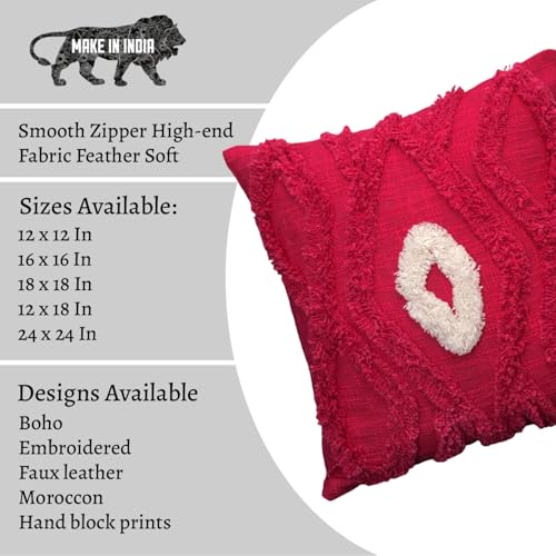 Image of Handmade Soft Boho Cotton Pillow Case | Embroidered Decorative Cushion Cover for Home Decor | 16 X 16 Inch Throw Pillow Cases for Living Room and Bed Room (Set of 1, 16 * 16)