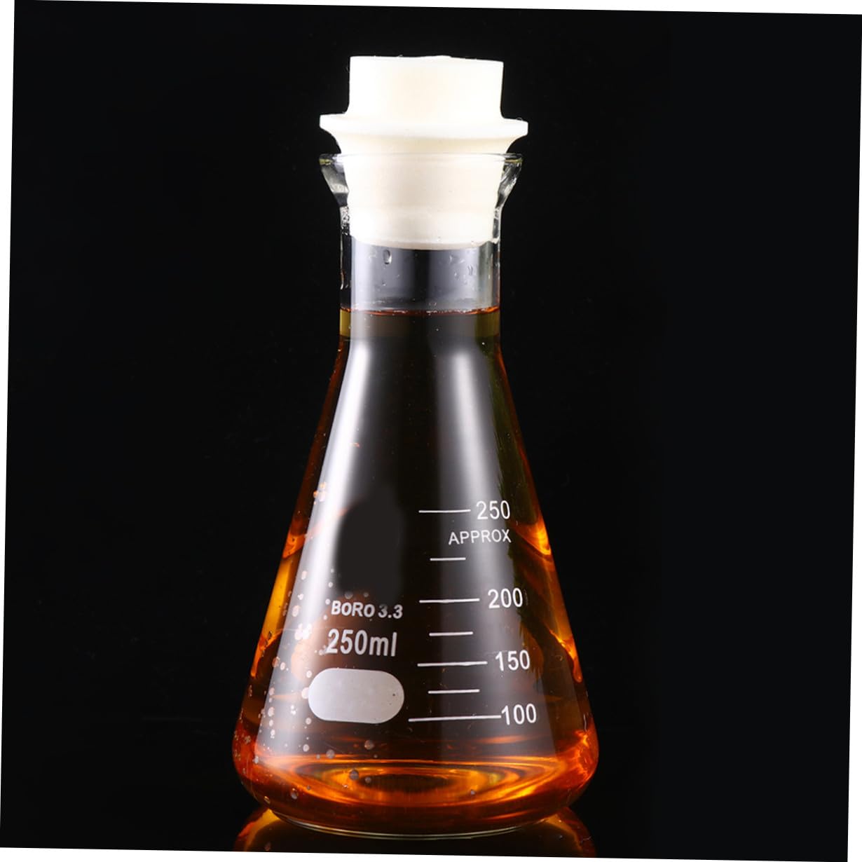 Matraz Erlenmeyer de Vidrio de 250ml con Corcho Inodoro para Laboratorio y Escuela, Adecuado para Estudiantes en Experimentos Científicos