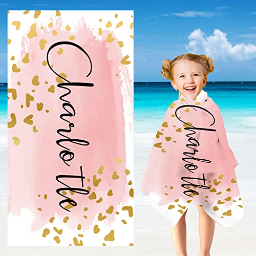 Artsadd Personalized Gold Pink Beach Towels For Girls Kids Custom Name Text Pool Bath Towel For Women Men #TOP1