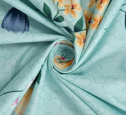 Image of NHD HOME Glace Cotton 180 TC Flat Single Bedsheets for Summer Breathable | Wrinklefree (Size-60 X 90 Inch) with 1 Pillow Covers (Size-17 X 27 Inches, Floral Light Green)| TC - 180