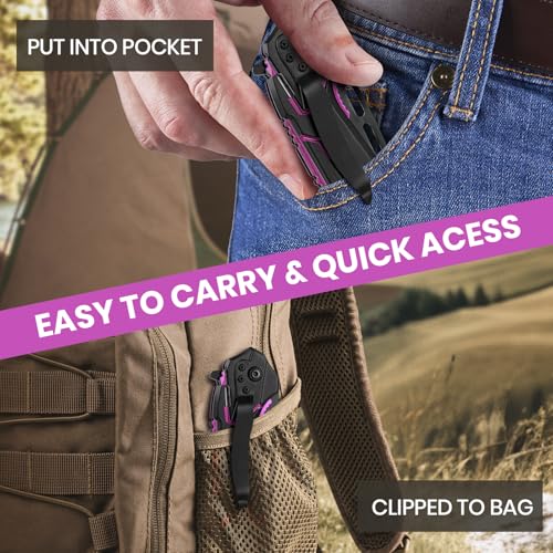Image of FUNBRO Pocket Knife for Women & Men, Cool Folding Knife with 3.4 inch Stainless Steel Sharp Blade, Flipper Open EDC Knives with Clip for Outdoor Camping Hiking (Purple)