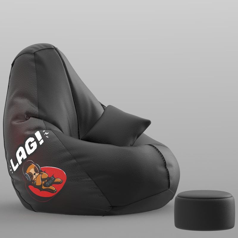 Image of Biggie Bean Bag with Beans Filled XXXXL Bean Bag with Free Cushion and Footrest - Official : Printzen Combo (Matching Color : Printed, Lag-Black)