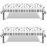 Piano Notes Table Cover -2 Pack 86.6x52 Inch Disposable Printed Plastic Tablecloth -Piano Music Them