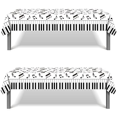 Piano Notes Table Cover -2 Pack 86.6X52 Inch Disposable Printed Plastic Tablecloth -Piano Music Themed Party Supplies Decorations Birthday Party Favors #TOP20