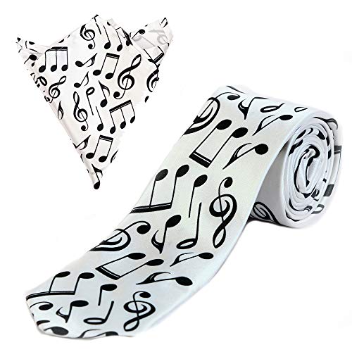 Image of Blacksmith Musical Notes White Tie And Pocket Square Set for Men