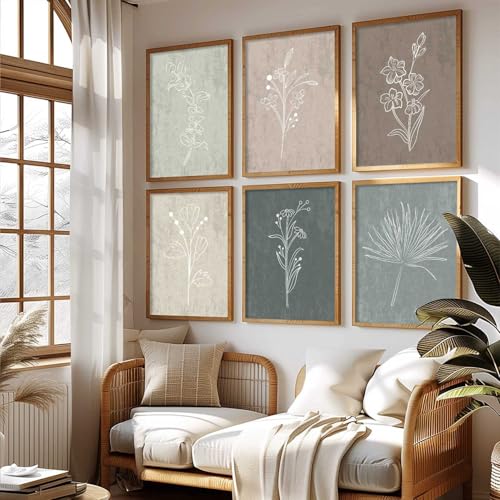 Image of kotart - Floral line art Painting for Living Room Bedroom Office Decor - Premium Digital Paintings with Frame Home Decoration - Wall - (Pack of 6 Multicolor) (14X20 Inch, C)
