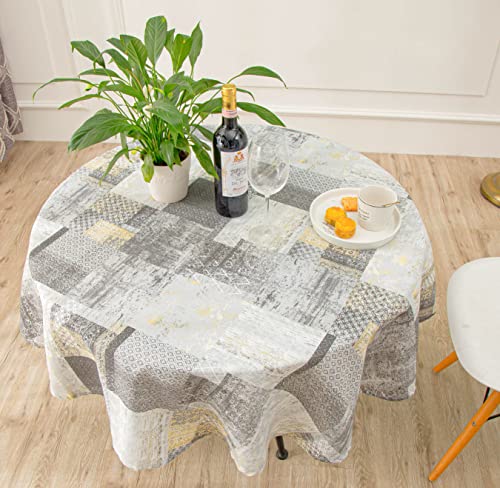 DALINA Textil - Mantel de Mesa Antimanchas Redondo de Estampado Vintaje Urbano - Mantel Estampado Impermeable, Lavable, Poliéster (140CM Ø)