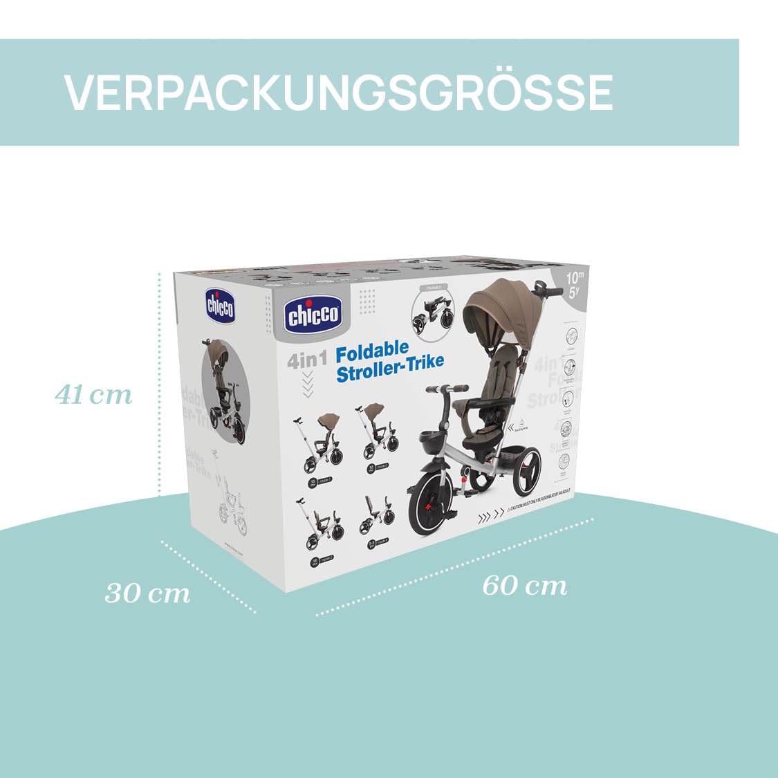 Chicco Spiel Dreirad 4in1, entwicklungsbegleitendes Dreirad von 6 Monaten bis 4 Jahren, abnehmbares Verdeck, Eva-Gummiräder, Teleskop-Schiebestange, leicht zusammenklappbar, Freilaufpedale