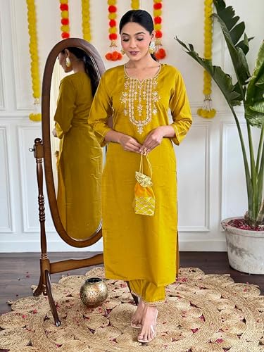 Image of Shiv Textiles Chanderi Solid Regular Kurta Sets for Women (JDA-ZIA-MUSTURD-S
