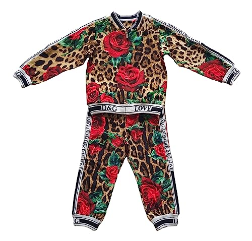 Dolce & Gabbana Chándal conjunto de sudadera + pantalones de niña 24/30 meses, leopardo + rosa estampado, 24/30 mesi
