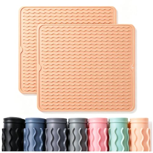 Image of CAKETIME 2 Pack Silicone Dish Drying Mat for Kitchen Counter Place mats Cooking Accessories Drainers Rack Under Sink Protector Home Household Items Extra Large 18 inchx16 inch Beige