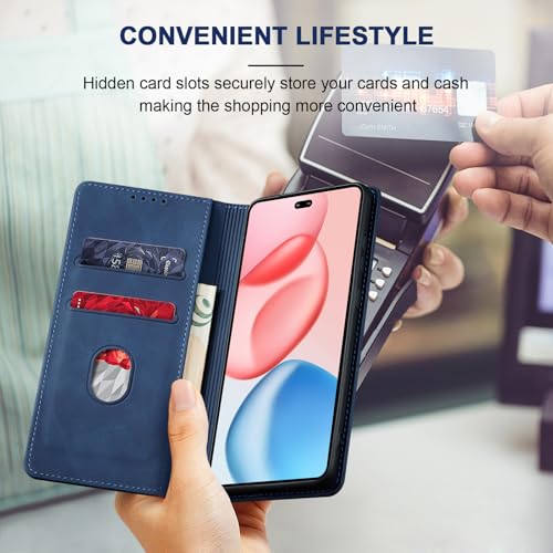 Image of Jasonyu Cover for Honor 400 Pro Flip PU Leather Case, Book Wallet Cover, Stand Function, Magnetic, Card Slots, TPU Bumper Case (Blue)