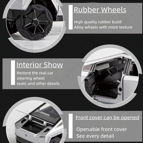 Image of 1:24 Scale Tesla Cybertruck Model Collection Enthusiasts Toy Pull Back Pick-Up Truck With Sound And Light, Alloy Diecast Toys For Kids Gift?Colors As Per Stock?(1:24 Tesla Truck)