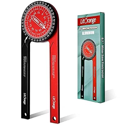 Litorange Aluminum Miter Saw Protractor Plus | 8.7-Inch Angle Finder Featuring Precision Laser Engraved Scales for Inside Outside Corner, Carpenters? Plumbers and All Building Trades, Two-color Design