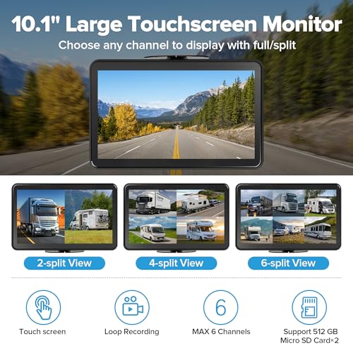 Image of WiFi GPS 6CH RV Backup Camera System with 10.1 inch HD Touchscreen Monitor,4x1080P Front&Rear&Side View Camera,IR Night Vision /IP69K Waterproof /Sentry Mode,DVR Video Recorder Kit for Truck,Trailer
